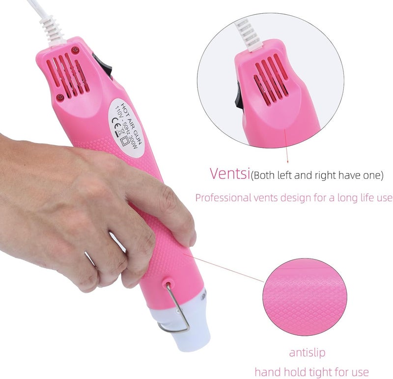 VortecSys Heat Gun, 110V 300W Handed Hot Air Gun for Crafting, 3.28FT Ultra-Long Cable Portable Heat Gun with Stand and Power Cord for Shrinking Wrapping PVC, DIY Embossing and Drying Paint (Pink) - Image 3